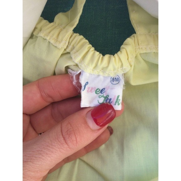 Vintage sweet talk baby girl romper size 18 mo month yellow white button overall - Picture 9 of 11
